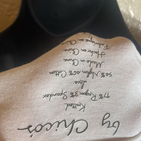 Chicos shirt top white lace front flare sleeve size 2 embroidered - Picture 5 of 5